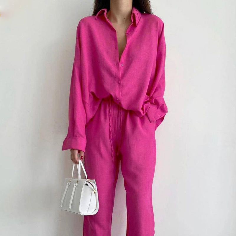 Ensemble 2 Pièces en Lin pour Femme – Blouse & Pantalon