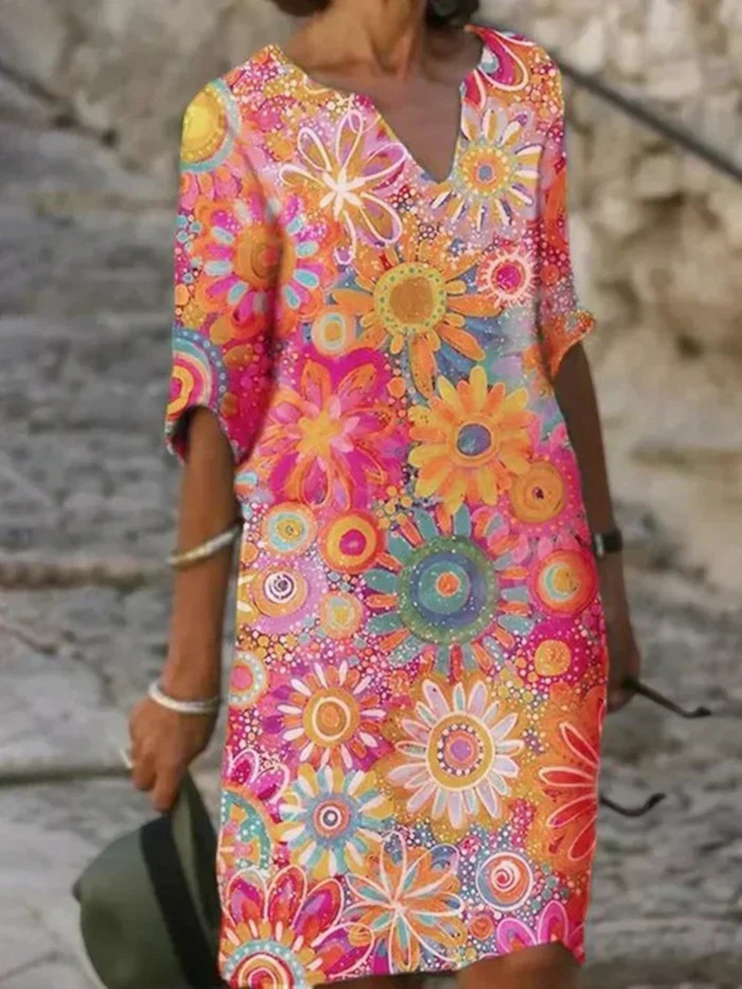Camila | Robe Longue À Fleurs À Col En V Pour Femme | Midi