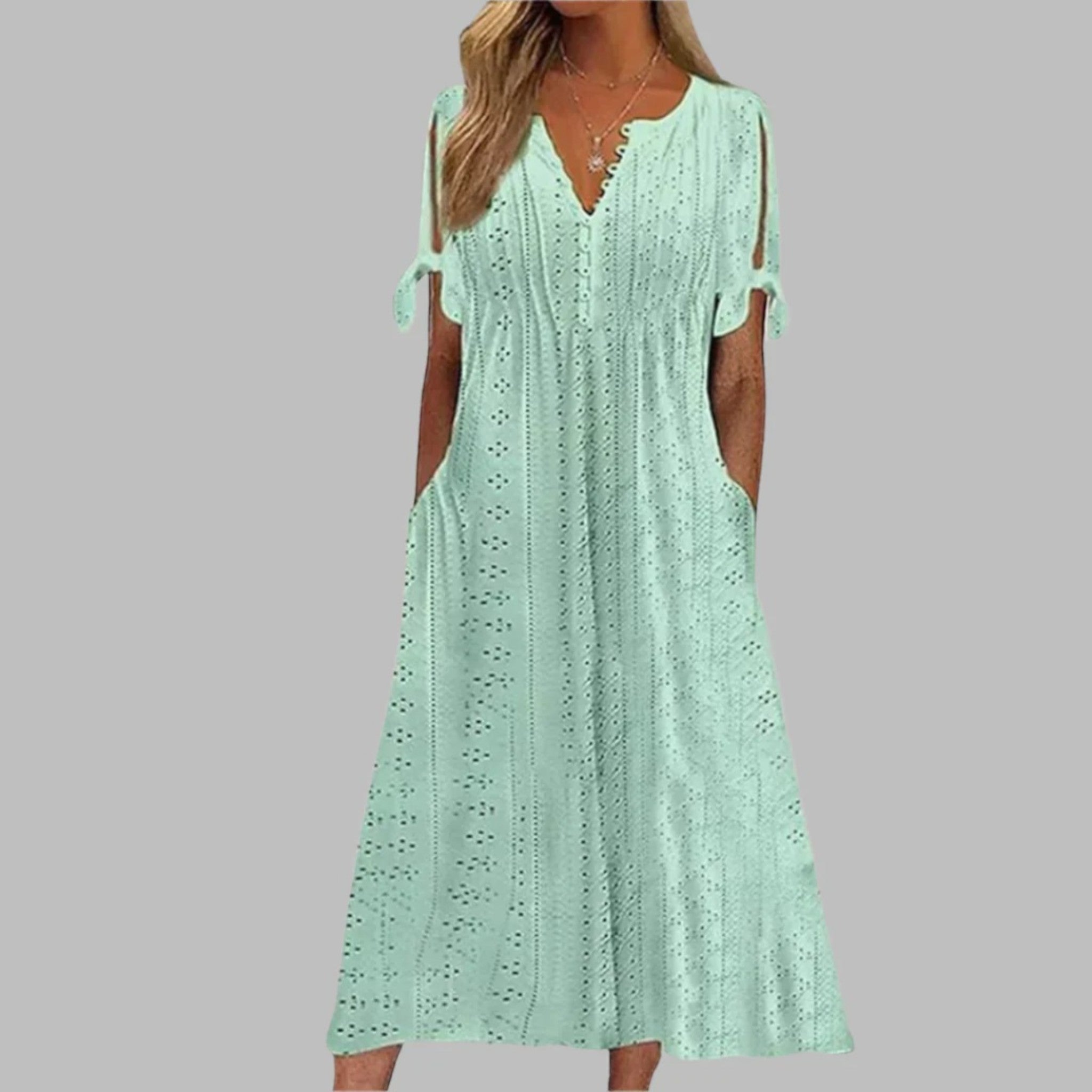 Amelia | Robe D'Été Simple À Col En V Pour Femme | Maxi