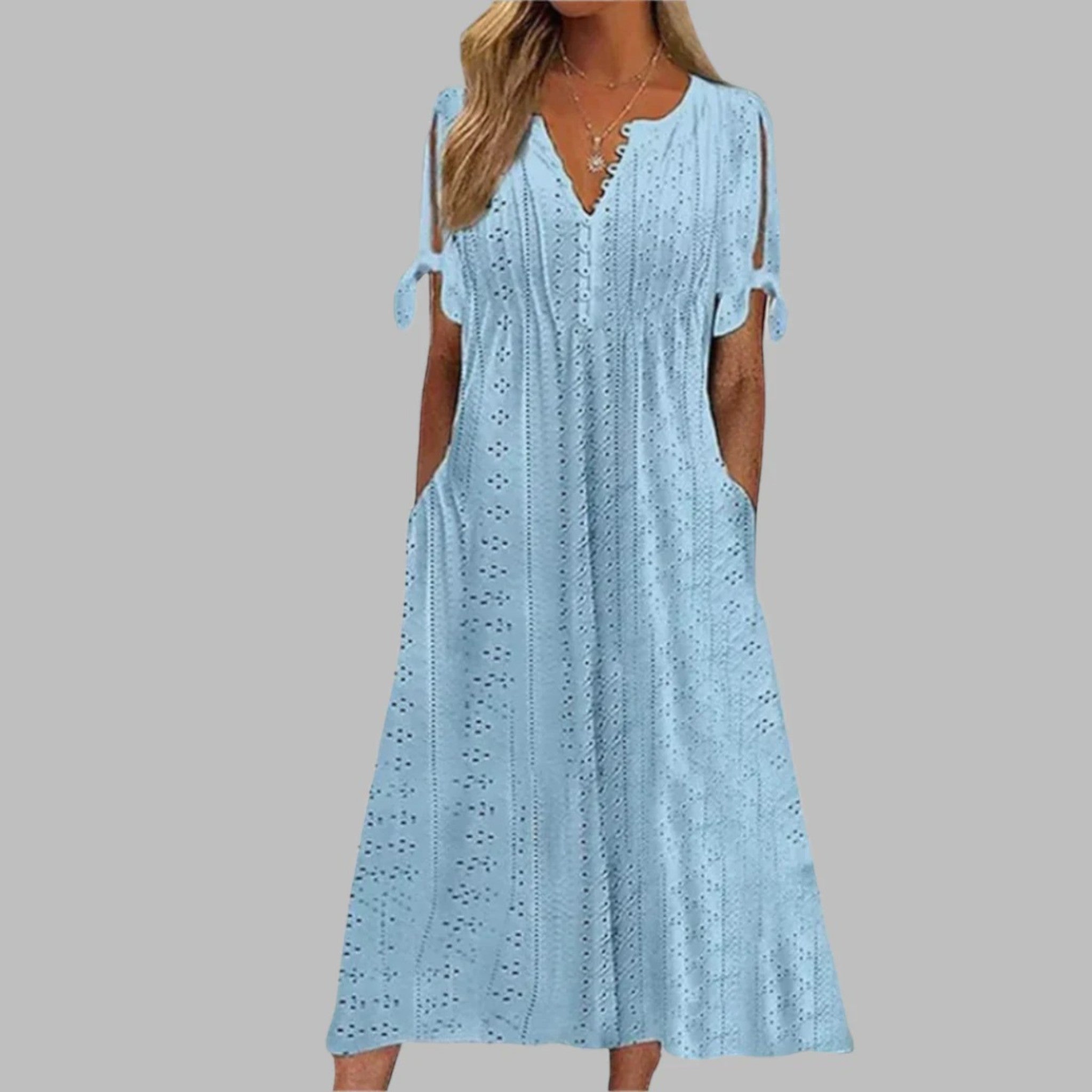 Amelia | Robe D'Été Simple À Col En V Pour Femme | Maxi