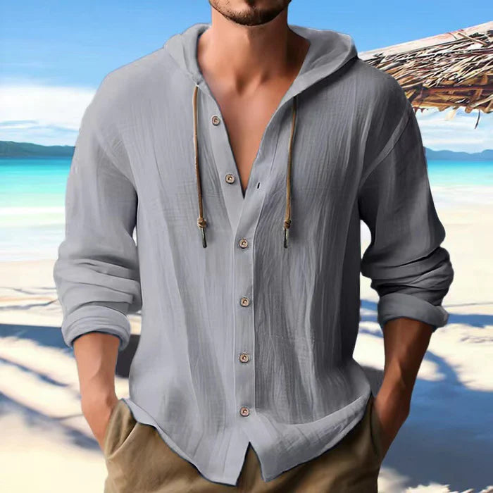 Lucien - Sweat à Capuche Homme Uni avec Boutonnage et Manches Longues
