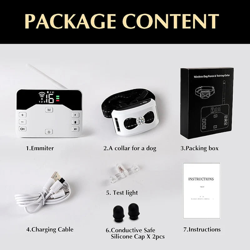 Clôture Sans Fil 2-en-1 & Collier de Dressage pour Chiens en Extérieur