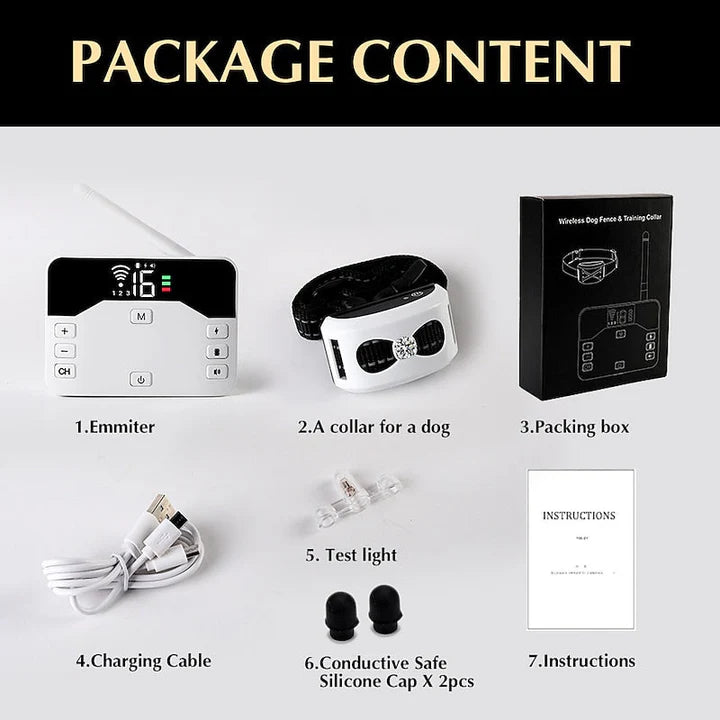 Clôture Sans Fil 2-en-1 & Collier de Dressage pour Chiens en Extérieur