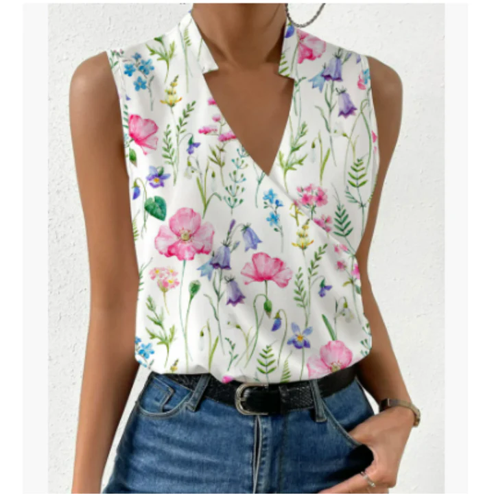 Top d'Été Doux pour Femme à Col V – Confort et Style Décontracté - Chloé