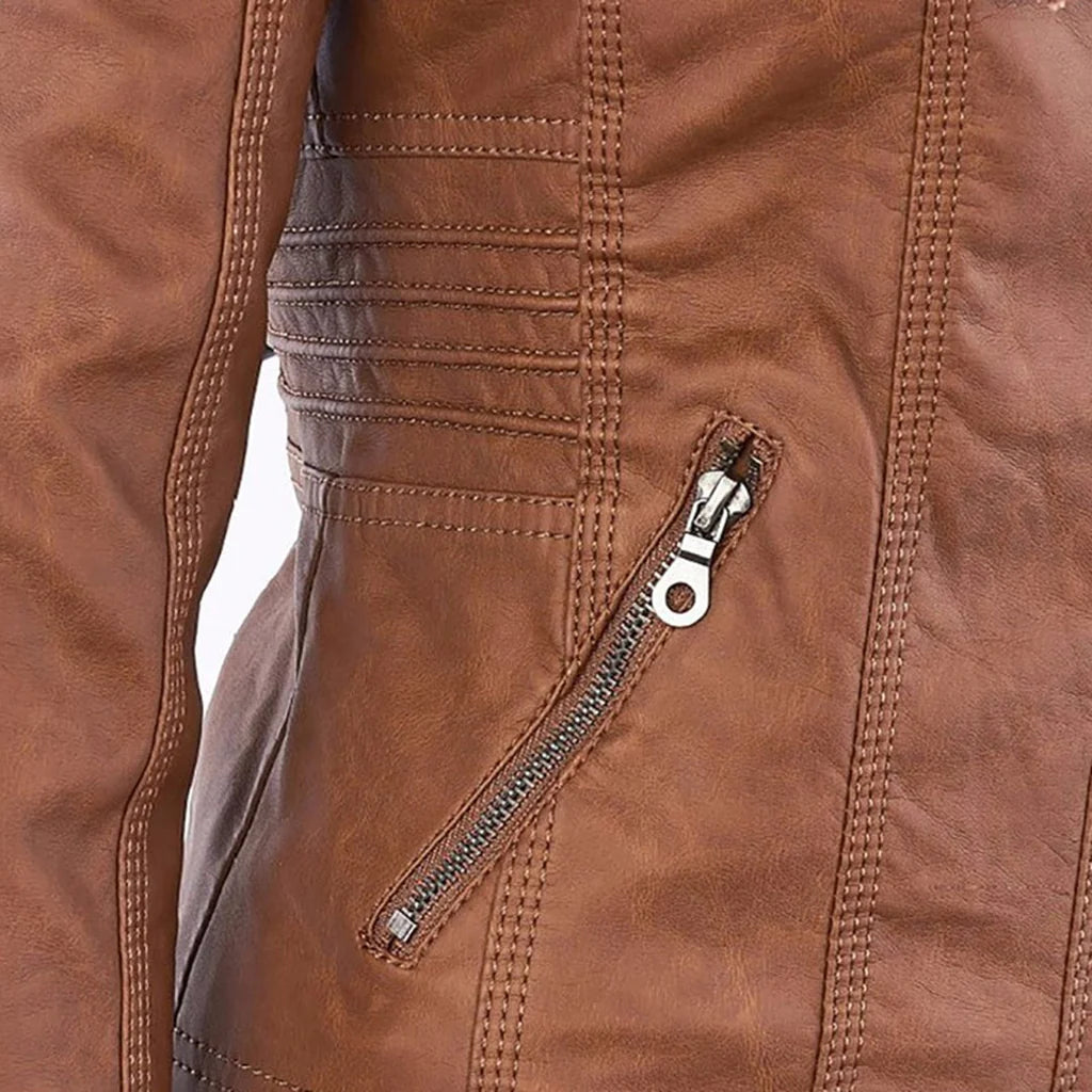 Amélie - Veste en cuir pour femme avec capuche