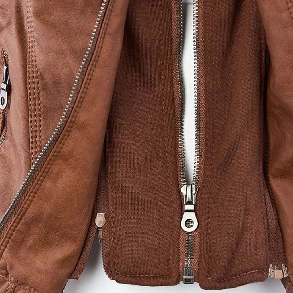 Amélie - Veste en cuir pour femme avec capuche