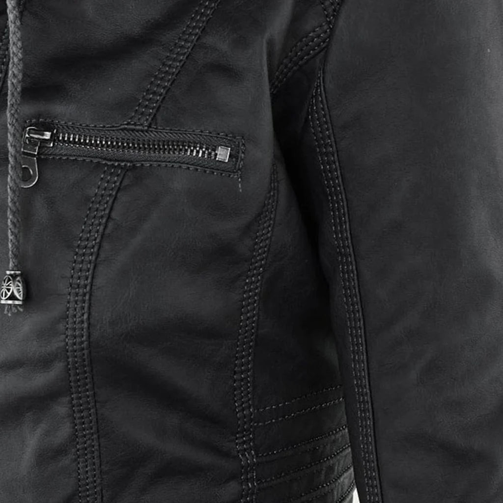 Amélie - Veste en cuir pour femme avec capuche