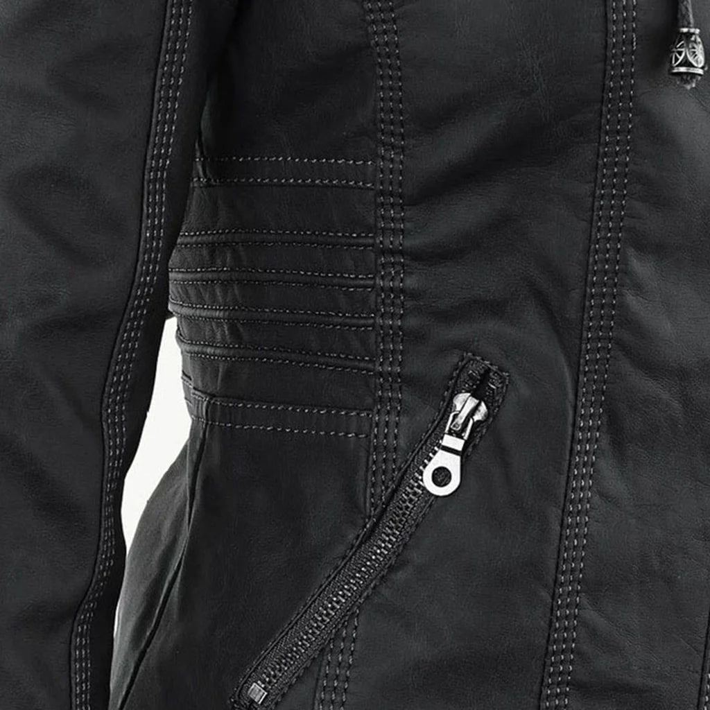 Amélie - Veste en cuir pour femme avec capuche