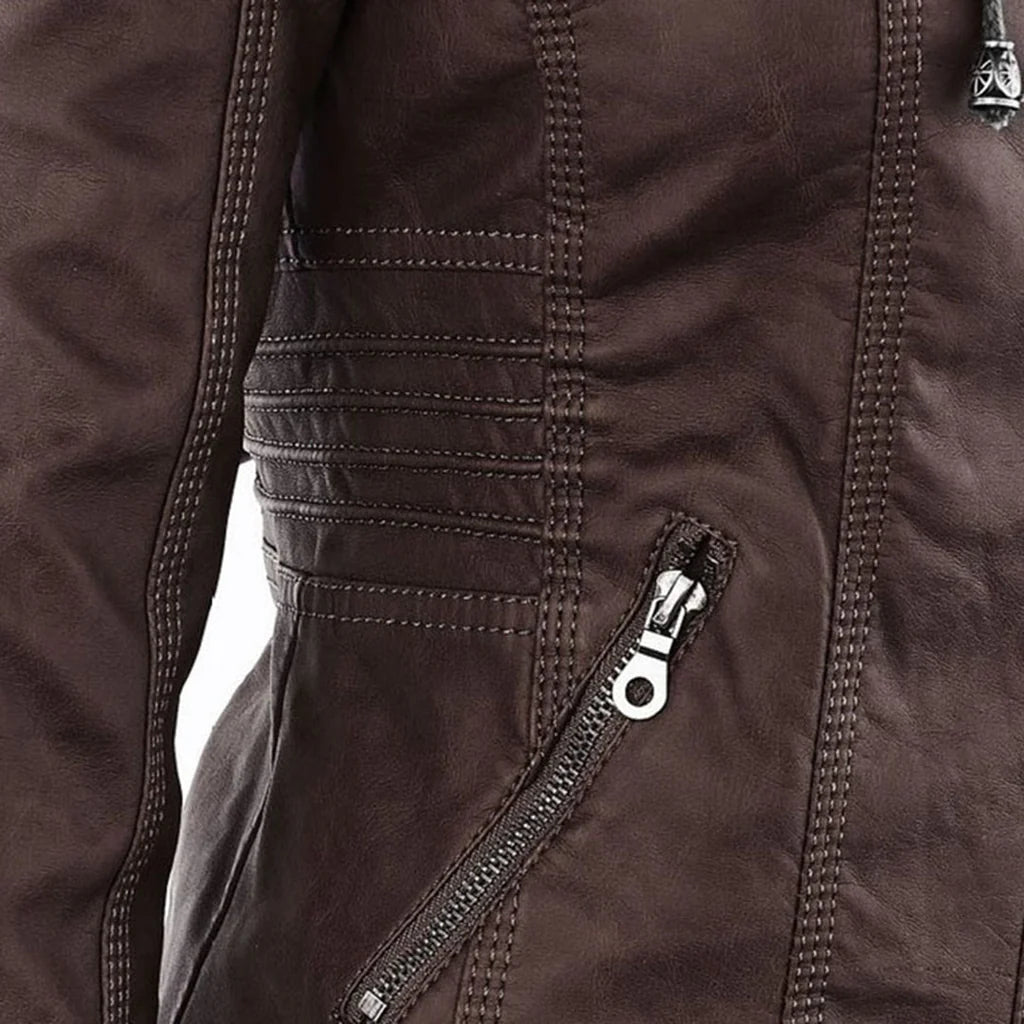 Amélie - Veste en cuir pour femme avec capuche