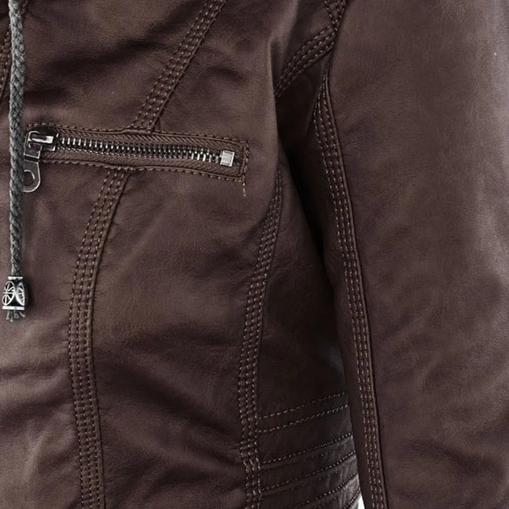 Amélie - Veste en cuir pour femme avec capuche