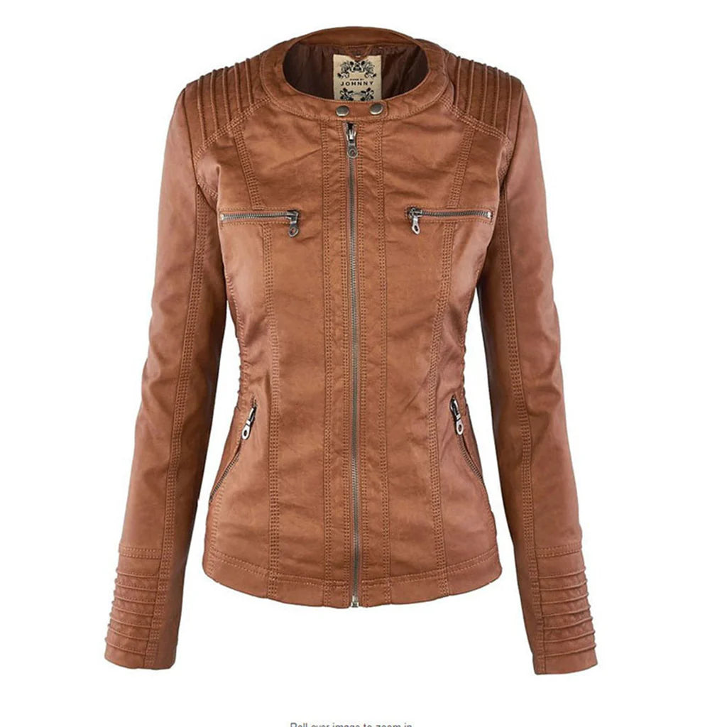 Amélie - Veste en cuir pour femme avec capuche