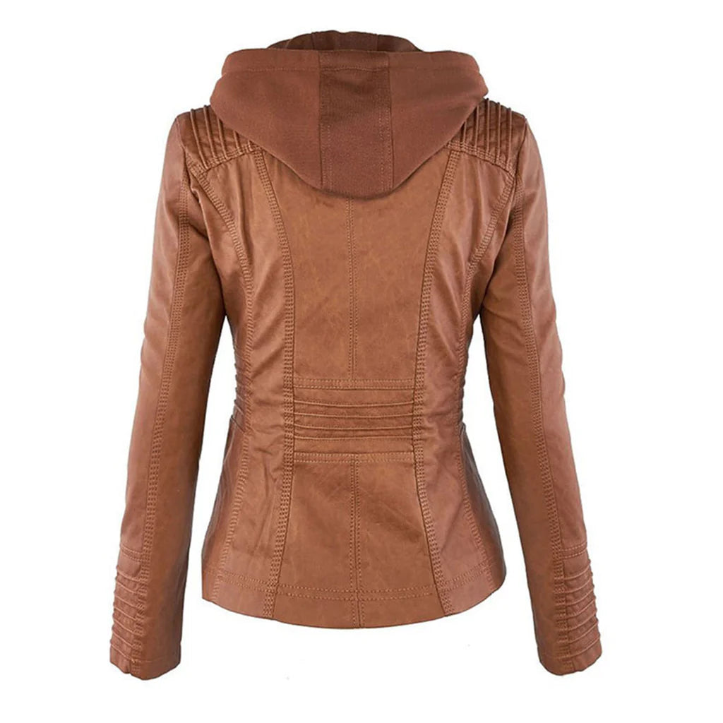 Amélie - Veste en cuir pour femme avec capuche