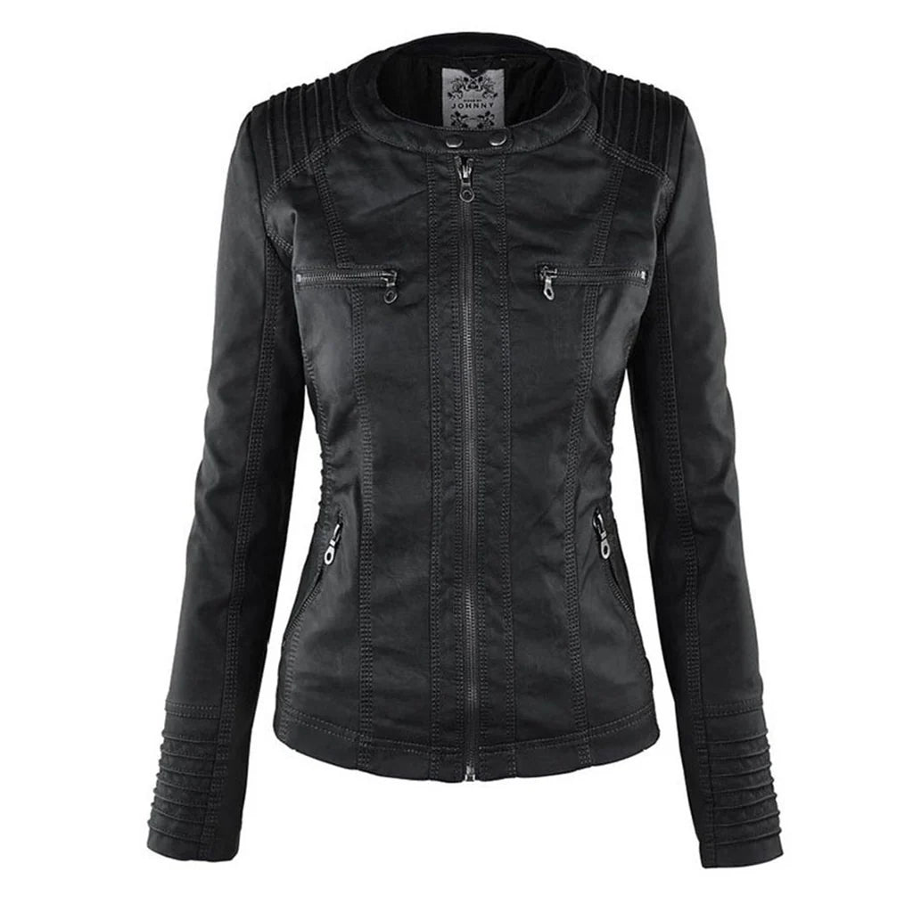 Amélie - Veste en cuir pour femme avec capuche