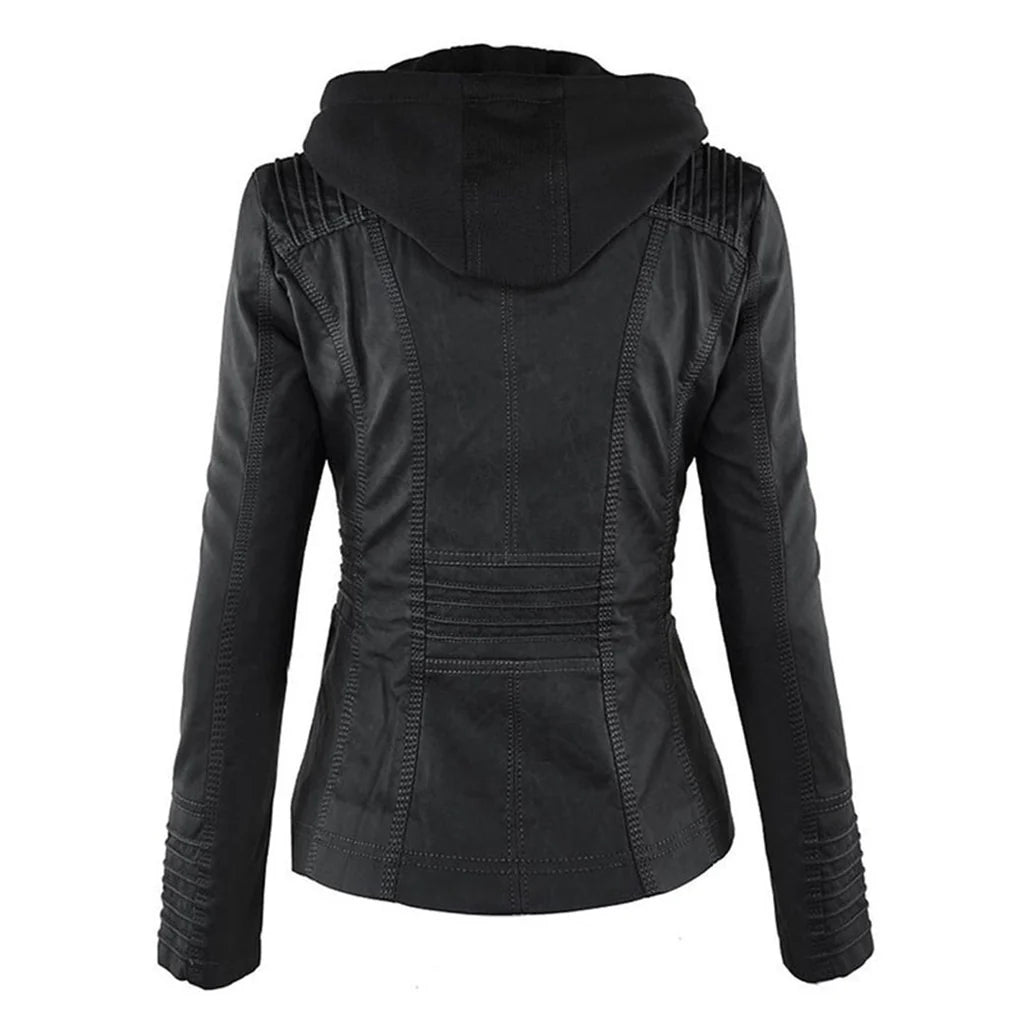 Amélie - Veste en cuir pour femme avec capuche