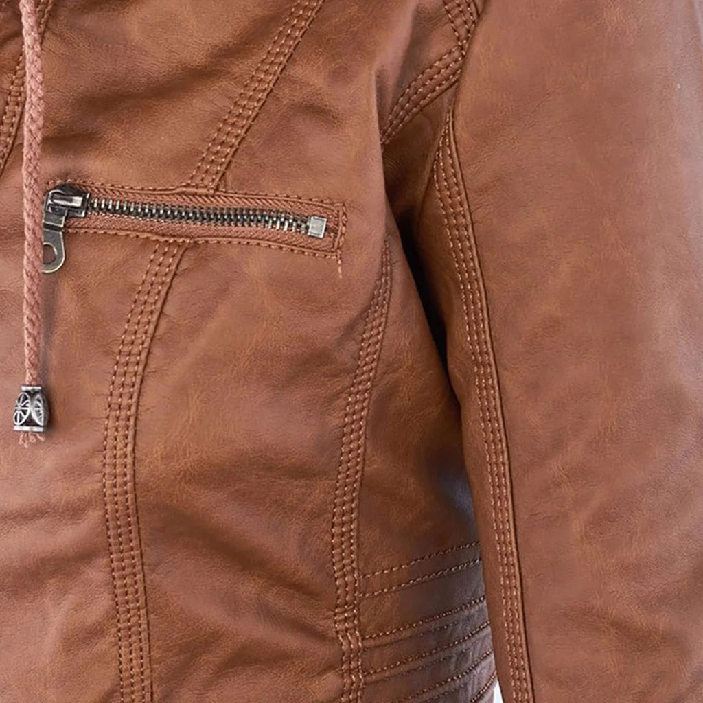 Amélie - Veste en cuir pour femme avec capuche