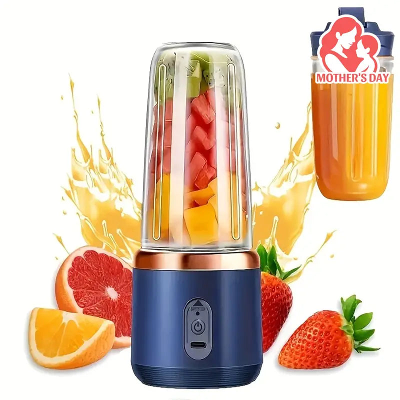 Blender et Extracteur de Jus 2-en-1 Portable, 6 Lames, Chargement USB, Double Tasses