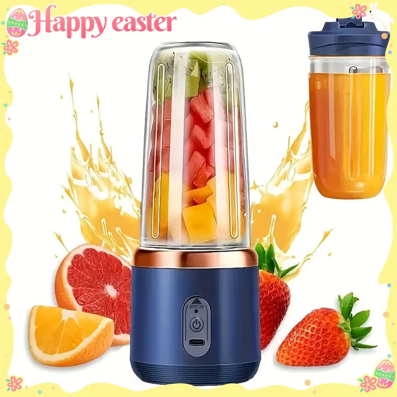 Blender et Extracteur de Jus 2-en-1 Portable, 6 Lames, Chargement USB, Double Tasses