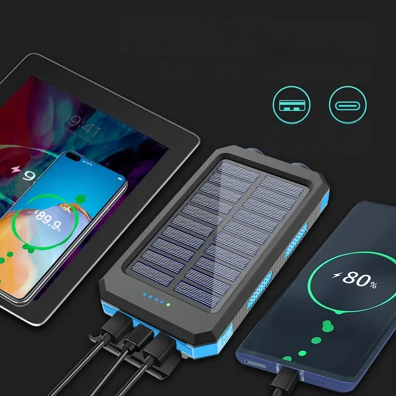 Banque d'Alimentation Solaire Ultra-Haute Capacité 8000mAh – Chargeur Solaire Portable avec Double Lampe LED