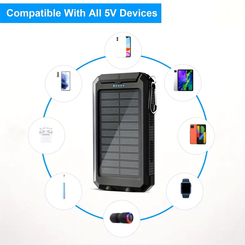 Banque d'Alimentation Solaire Ultra-Haute Capacité 8000mAh – Chargeur Solaire Portable avec Double Lampe LED