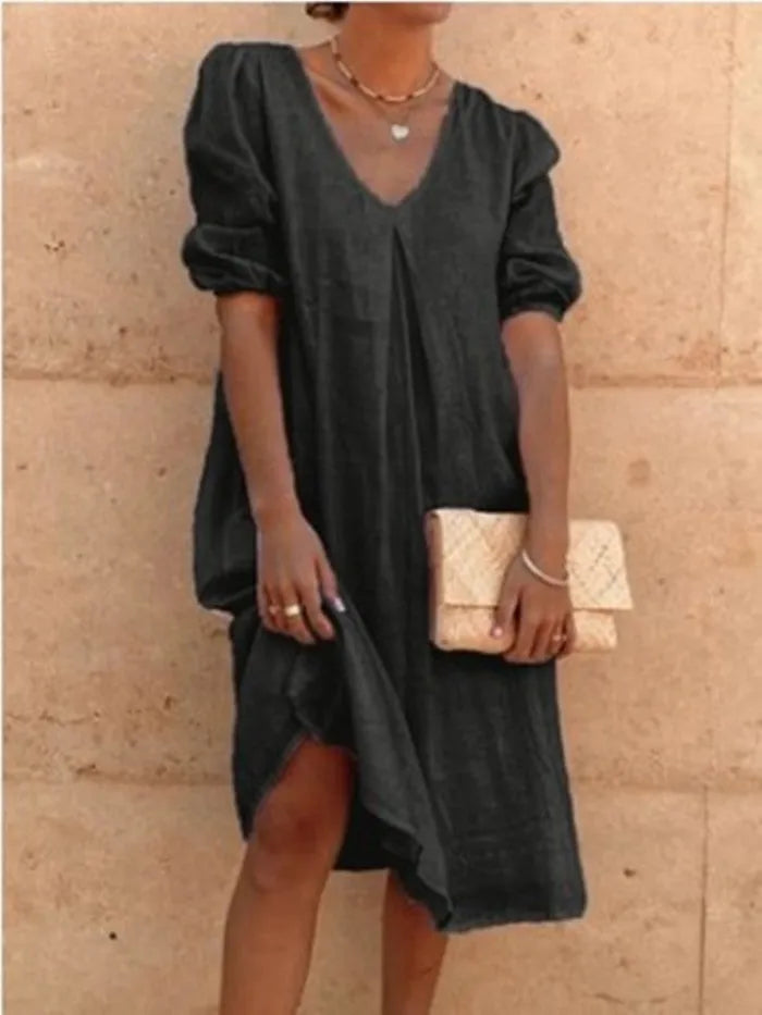 Élina | Robe D'été Décontractée À Col V Et Manches Bouffantes Pour Femmes