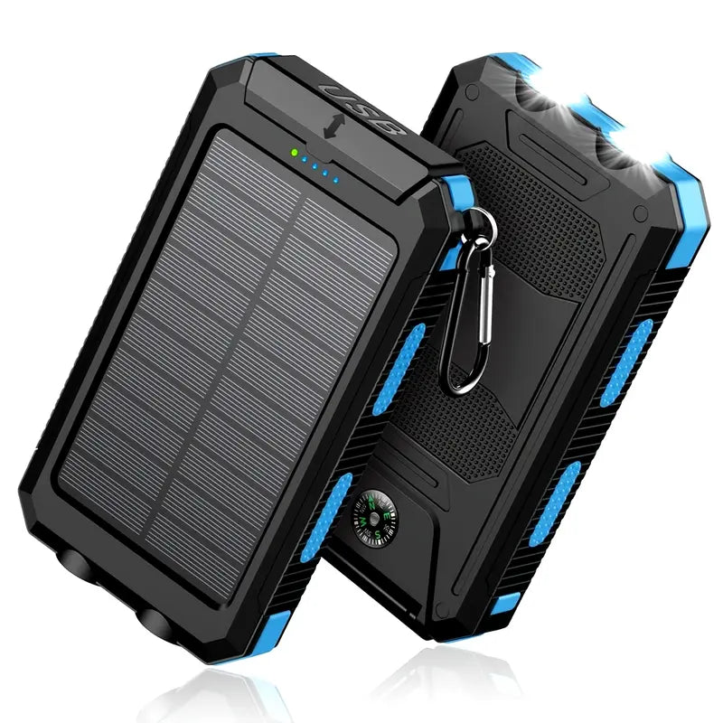 Banque d'Alimentation Solaire Ultra-Haute Capacité 8000mAh – Chargeur Solaire Portable avec Double Lampe LED