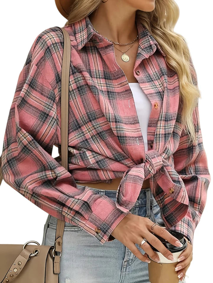 Chemise décontractée à carreaux pour femmes