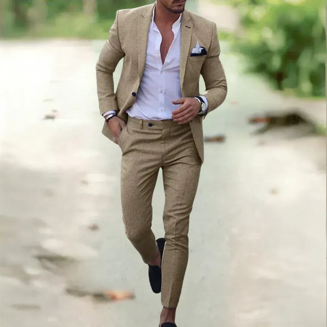 Costume en Lin Léger pour Homme – Deux-Pièces Slim Fit, Idéal pour l'Été, Mariage et Affaires