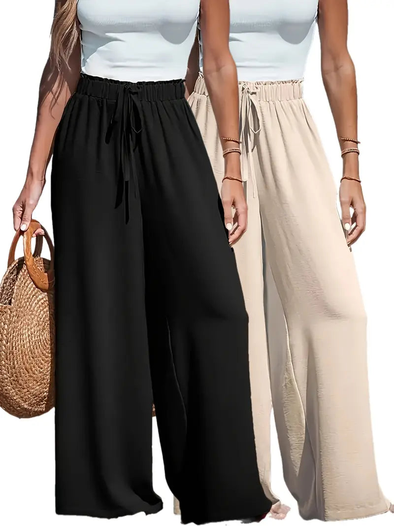 Pantalon Large Taille Haute Décontracté pour Femme – Confortable & Respirant – FlowEase