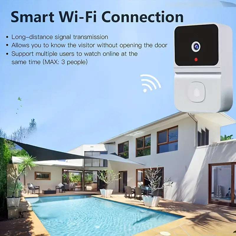 Caméra de Sonnette WiFi Intelligente avec Batterie Intégrée – Sécurité Sans Fil, Audio Bidirectionnel, Vision Nocturne, Rechargeable par USB - Max