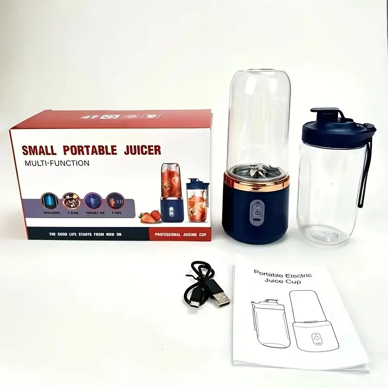 Blender et Extracteur de Jus 2-en-1 Portable, 6 Lames, Chargement USB, Double Tasses