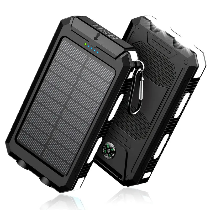 Banque d'Alimentation Solaire Ultra-Haute Capacité 8000mAh – Chargeur Solaire Portable avec Double Lampe LED