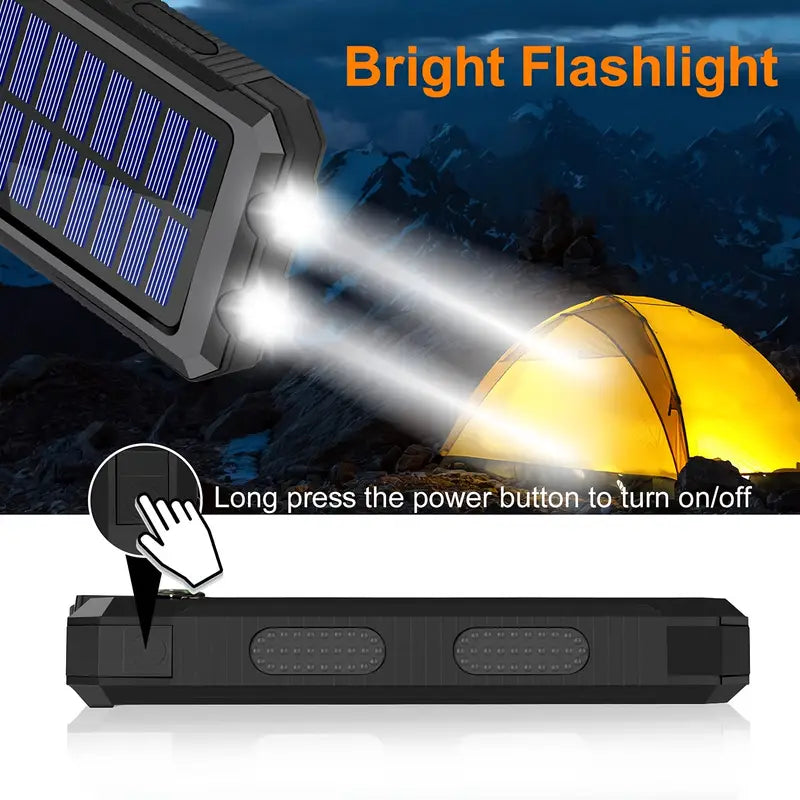 Banque d'Alimentation Solaire Ultra-Haute Capacité 8000mAh – Chargeur Solaire Portable avec Double Lampe LED