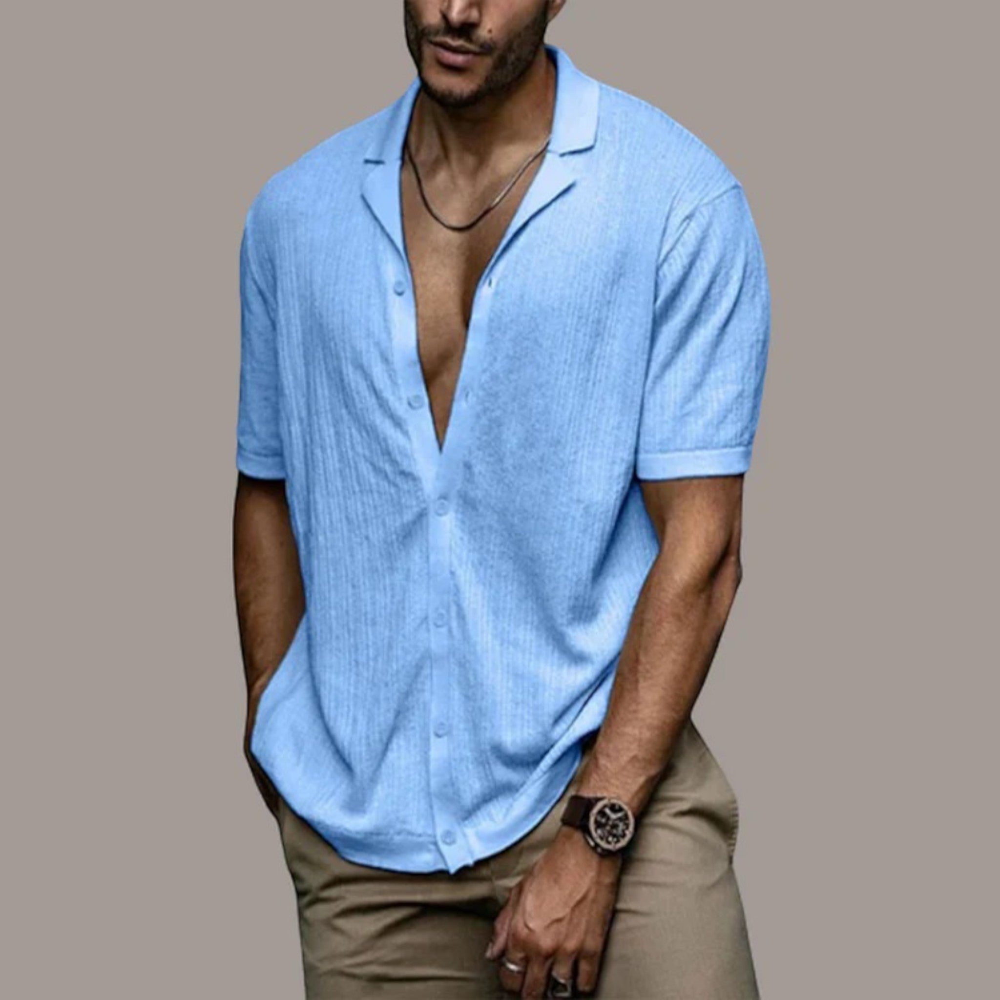 Isaac | Chemise Boutonnée Décontractée Pour Hommes | Manches Courtes