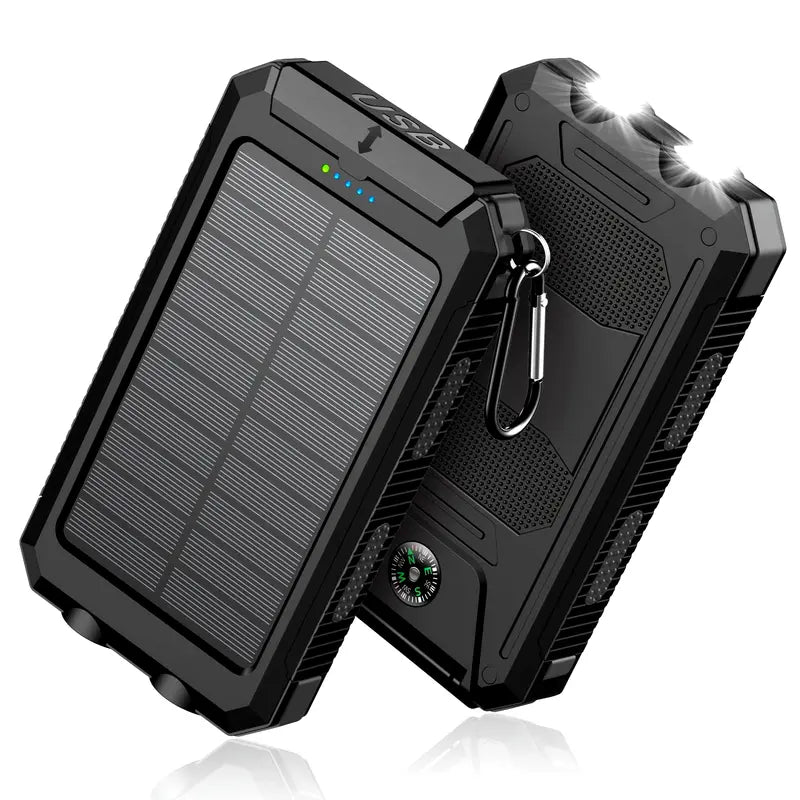 Banque d'Alimentation Solaire Ultra-Haute Capacité 8000mAh – Chargeur Solaire Portable avec Double Lampe LED