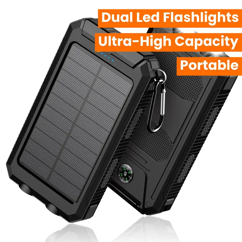 Banque d'Alimentation Solaire Ultra-Haute Capacité 8000mAh – Chargeur Solaire Portable avec Double Lampe LED
