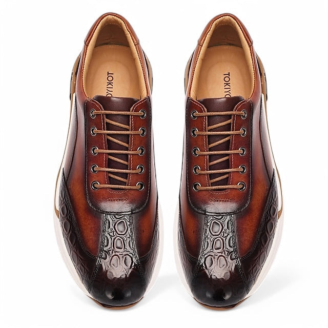 Laurent - Baskets premium en cuir de vache à motif crocodile avec lacets pour homme, alliant style et confort quotidien