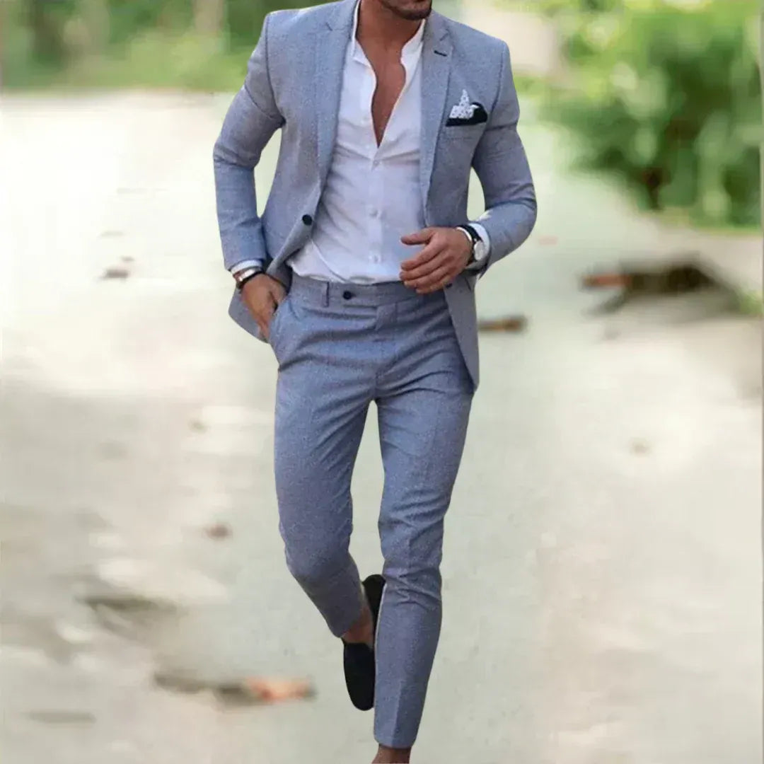 Costume en Lin Léger pour Homme – Deux-Pièces Slim Fit, Idéal pour l'Été, Mariage et Affaires