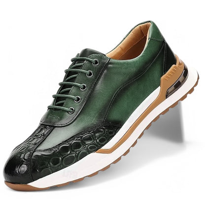 Laurent - Baskets premium en cuir de vache à motif crocodile avec lacets pour homme, alliant style et confort quotidien