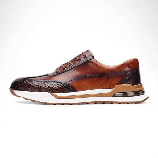 Laurent - Baskets premium en cuir de vache à motif crocodile avec lacets pour homme, alliant style et confort quotidien