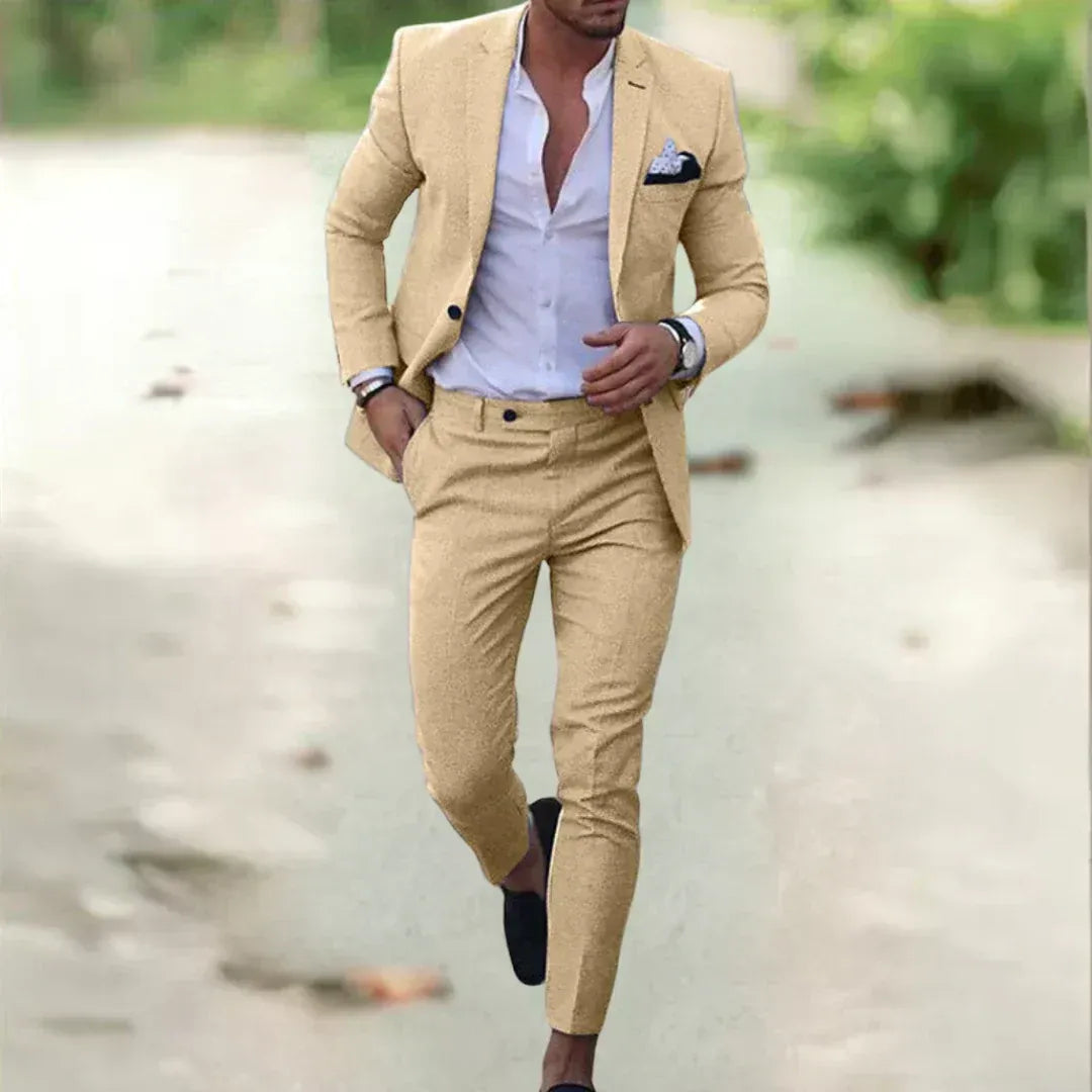 Costume en Lin Léger pour Homme – Deux-Pièces Slim Fit, Idéal pour l'Été, Mariage et Affaires