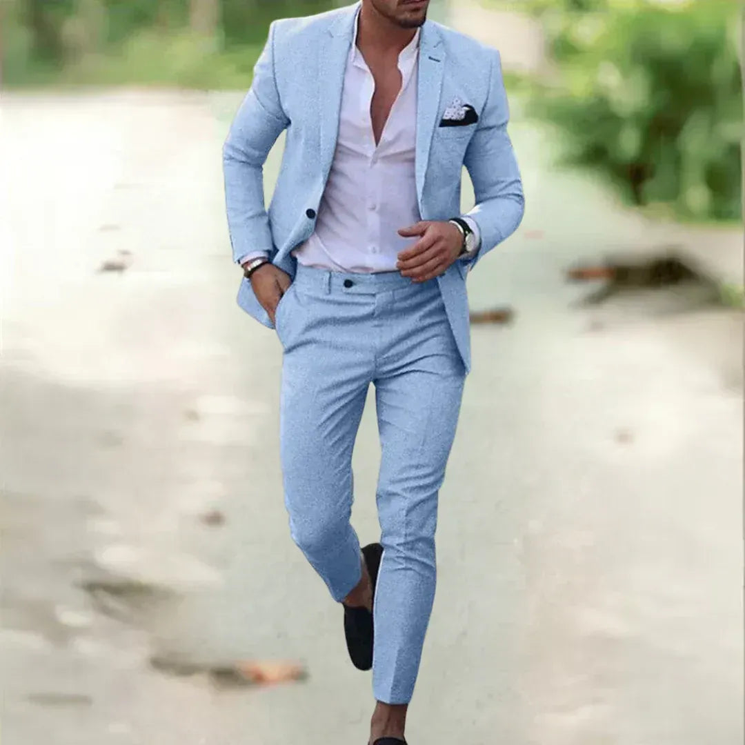 Costume en Lin Léger pour Homme – Deux-Pièces Slim Fit, Idéal pour l'Été, Mariage et Affaires