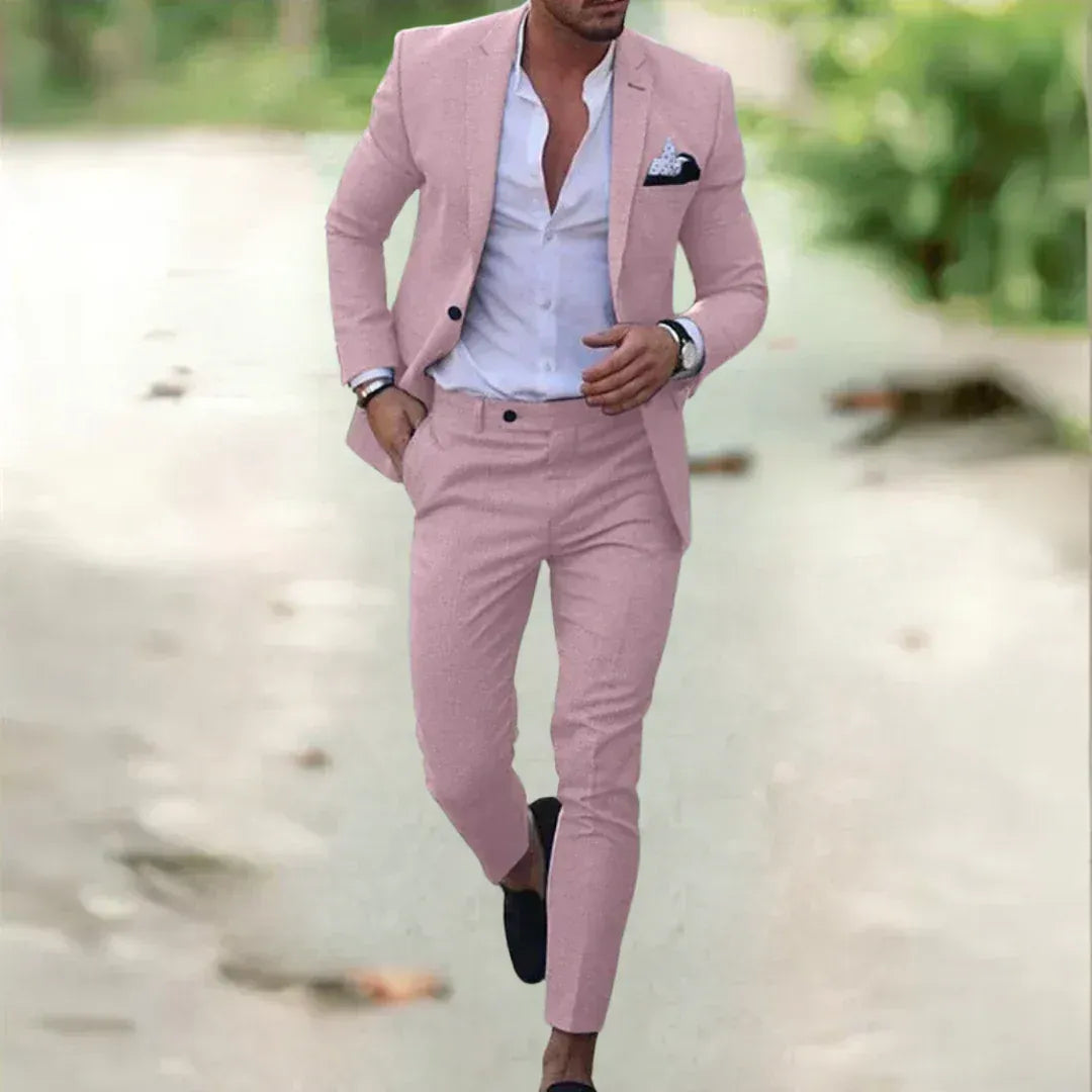 Costume en Lin Léger pour Homme – Deux-Pièces Slim Fit, Idéal pour l'Été, Mariage et Affaires