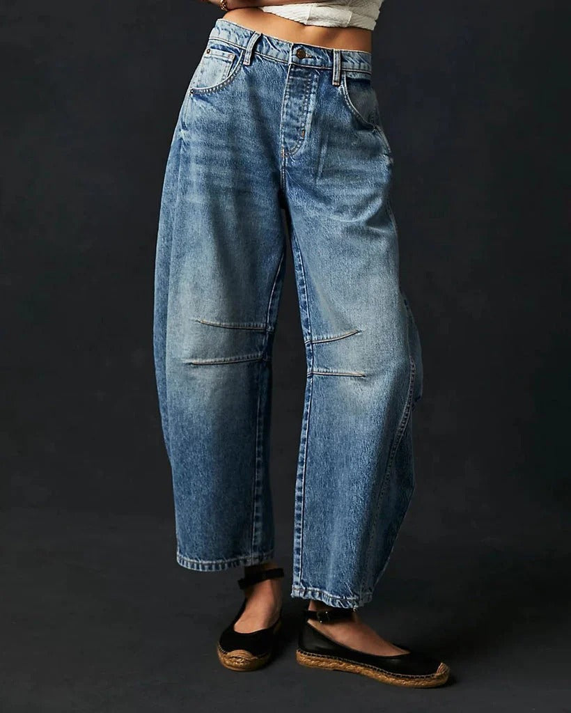 Jean Barrel Taille Moyenne pour Femme – Style Décontracté et Moderne