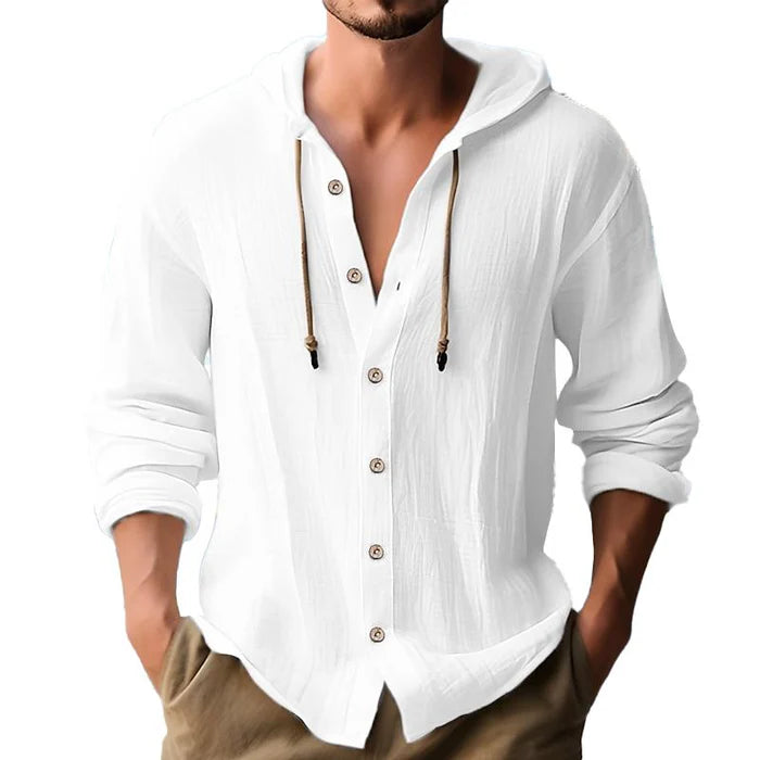 Lucien - Sweat à Capuche Homme Uni avec Boutonnage et Manches Longues