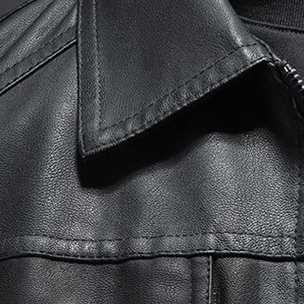 Lucien - Veste de Motard en Cuir avec Col Revers pour Homme