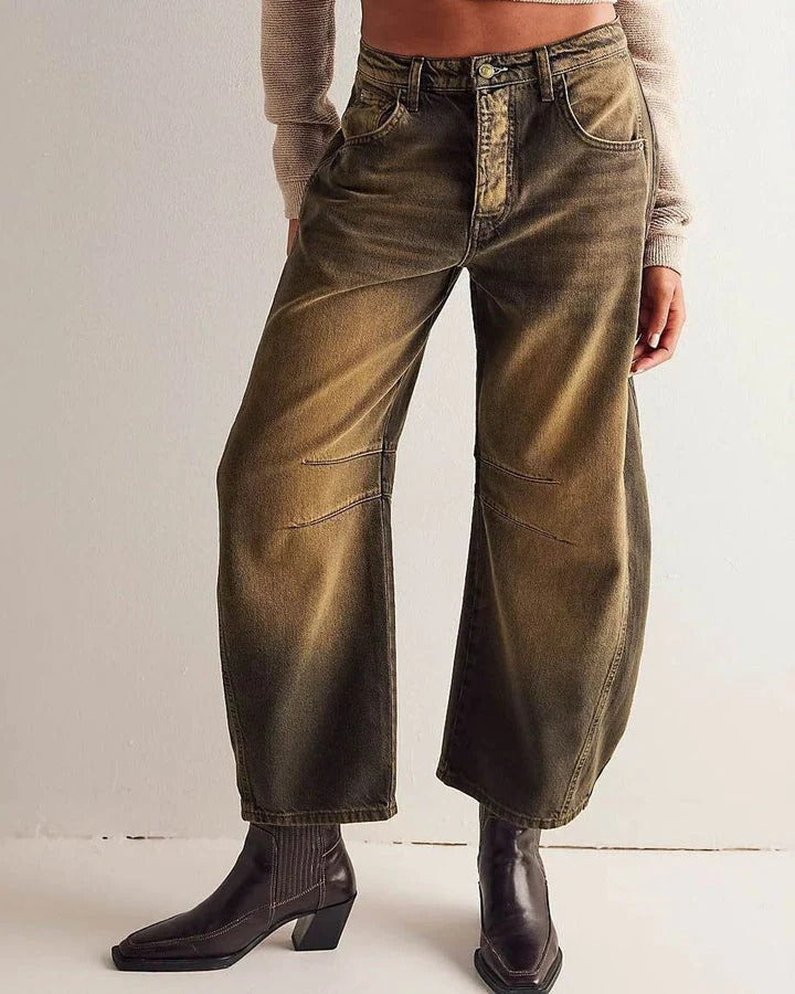 Jean Barrel Taille Moyenne pour Femme – Style Décontracté et Moderne