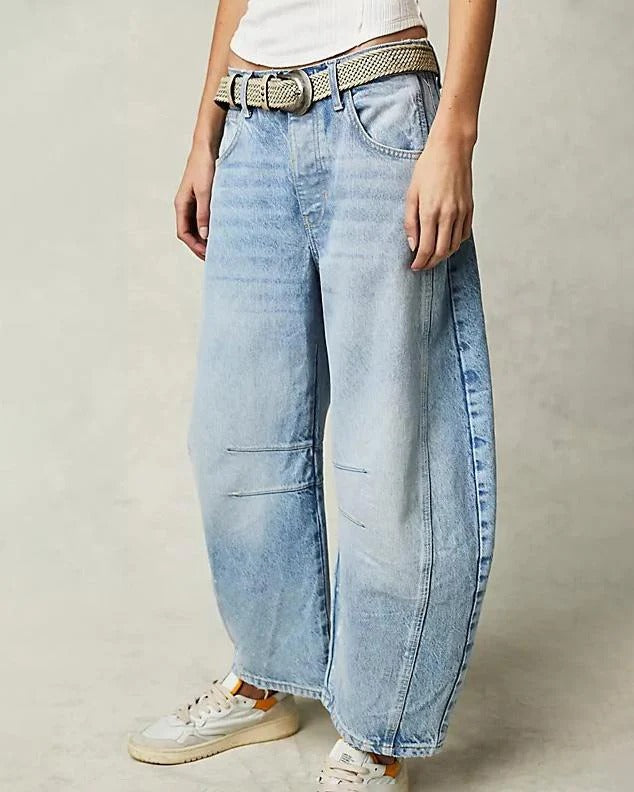 Jean Barrel Taille Moyenne pour Femme – Style Décontracté et Moderne