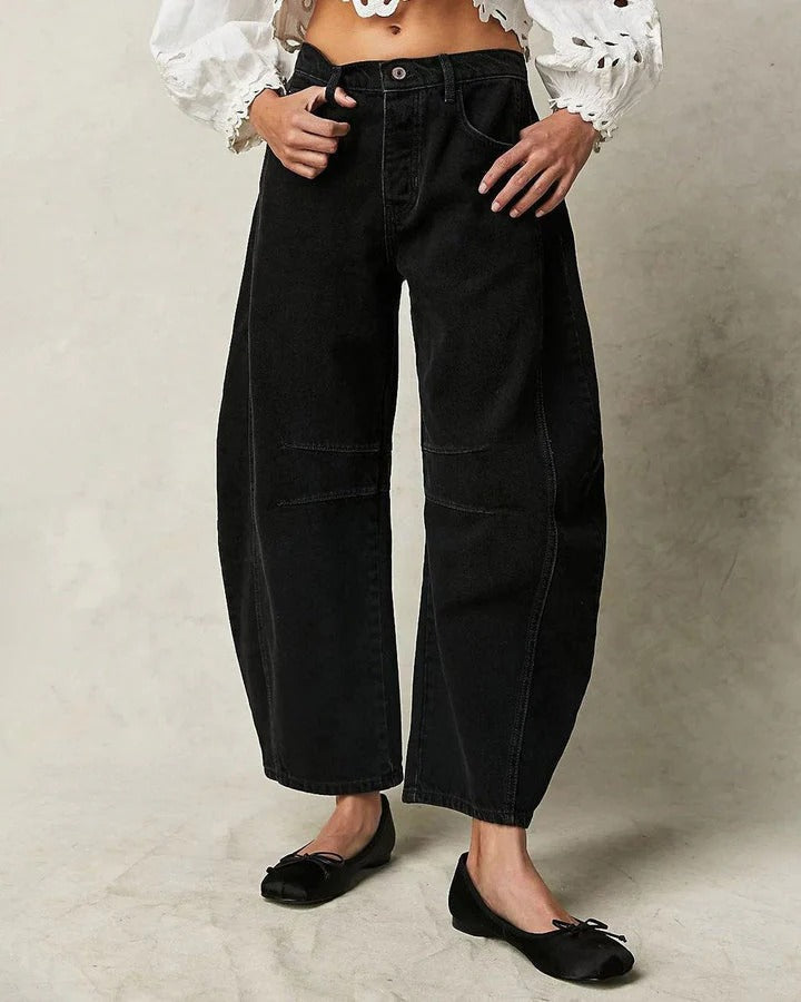 Jean Barrel Taille Moyenne pour Femme – Style Décontracté et Moderne