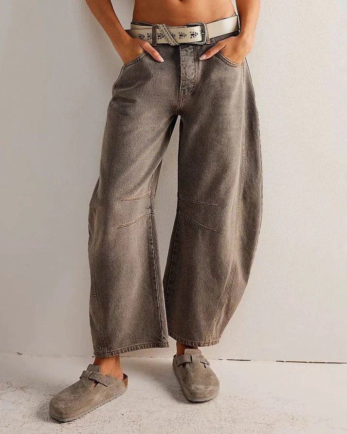 Jean Barrel Taille Moyenne pour Femme – Style Décontracté et Moderne