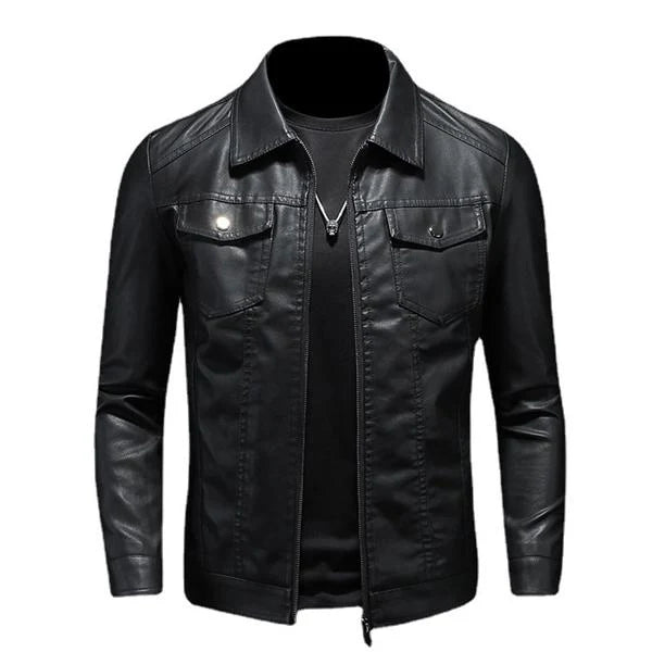 Lucien - Veste de Motard en Cuir avec Col Revers pour Homme